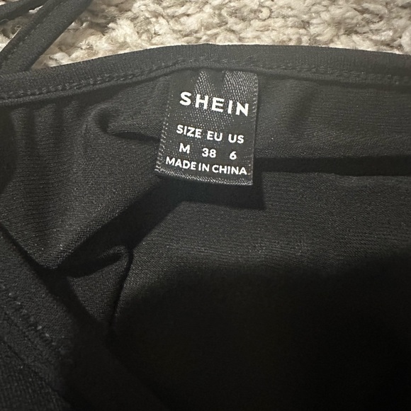 SHEIN Mixed Media Camisole Tiered Mini Dress Black|Maroon Dalmatian Polka Dot - Picture 3 of 4